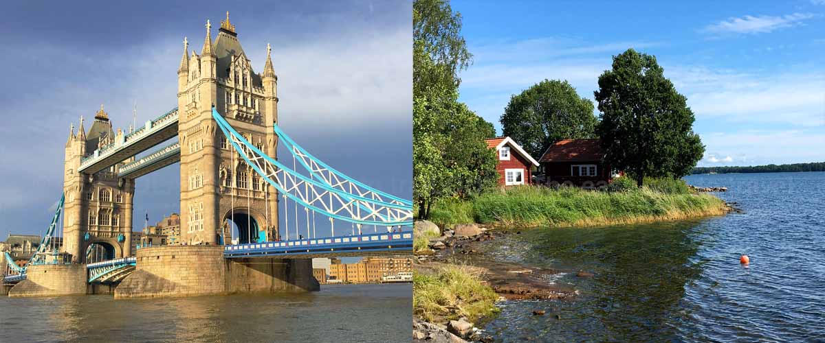 London Towerbridge und Schwedenhaus an der Kueste